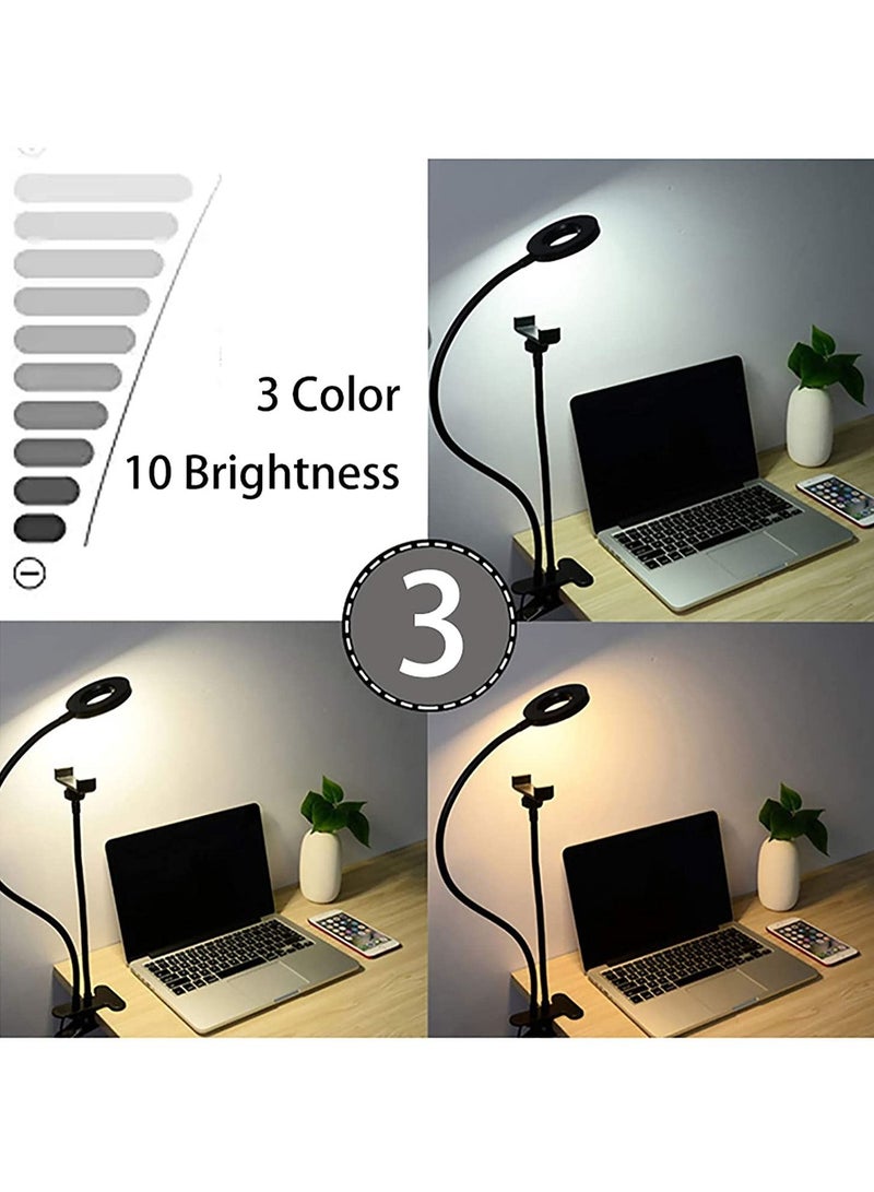 جوميلا Selfie Ring Light with Cell Phone Holder Stand for Live Stream Makeup Sixport Desk Lamp with 3 Light Modes Brightness Flexible Arms Compatible Light 4 inch - Image 5