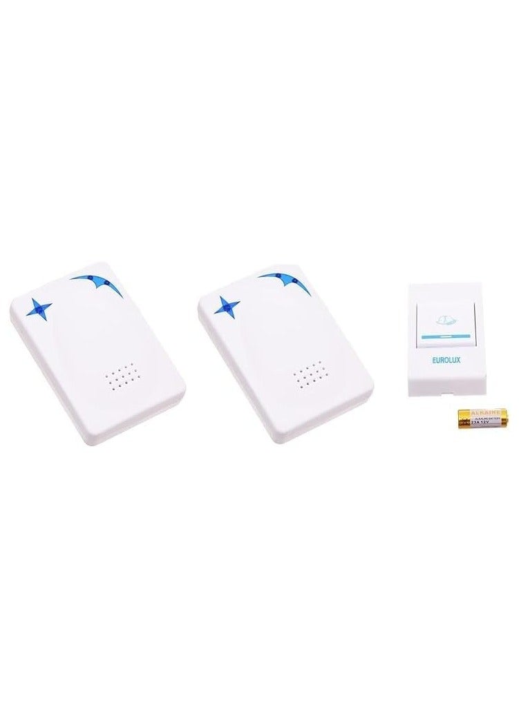 جرس باب بلاستيك بنغمات متعددة ومفتاح تحكم للمكاتب والمنزل 220 فولت - ابيض وازرق 2 مخرج صوت