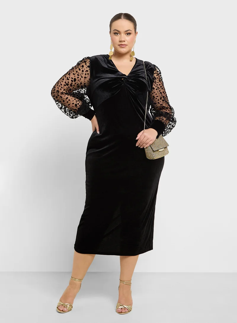 Ella Plus Velvet Sheer Sleeve Dress
