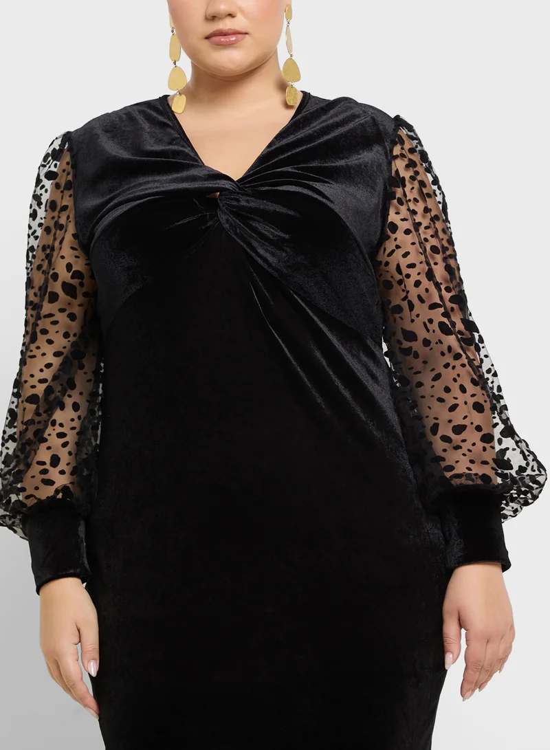 Ella Plus Velvet Sheer Sleeve Dress