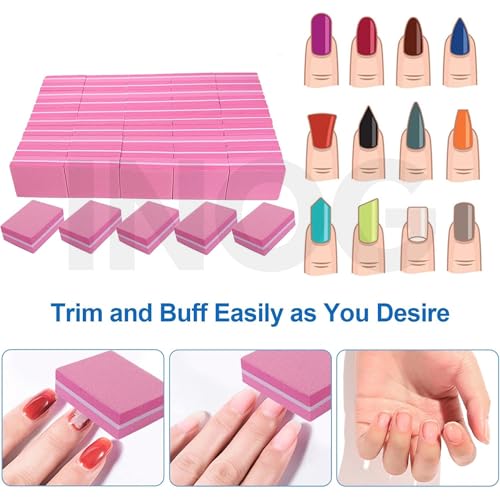 INOG Nail Buffers (50 Pack), Mini Buffer Block Nail File for Acrylic Nails and Natural Nails, 100/180 Grit Nail Buffer Block Bulk Buffing Blocks for Nail Buff Professional Manicure File Blocks Set - Image 2
