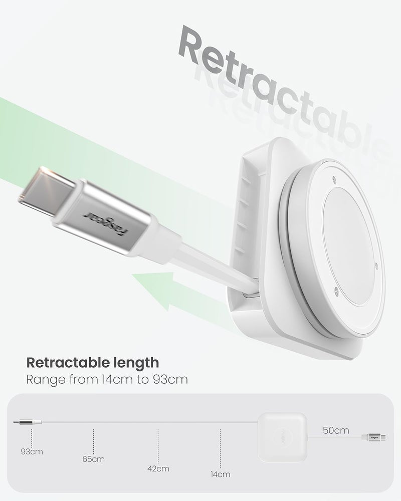 Fasgear Retractable USB C Cable,60W PD/PPS Fast Charging Retractable USB C to USB C Charger Cord for i-Phone 17 16 Pro/i-Pad Pro/Mac-Book/Sam-sung,360°Rotatable Desk Type C Cable(1.4m,Pure White) - Image 2