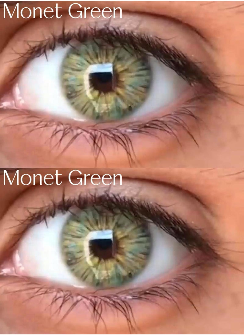Unibling - Monet Green Yearly Colored Contact Lenses, Unisex Cosmetic Contact Lenses, Enlargement Collection, Light Green, With Case - Image 1