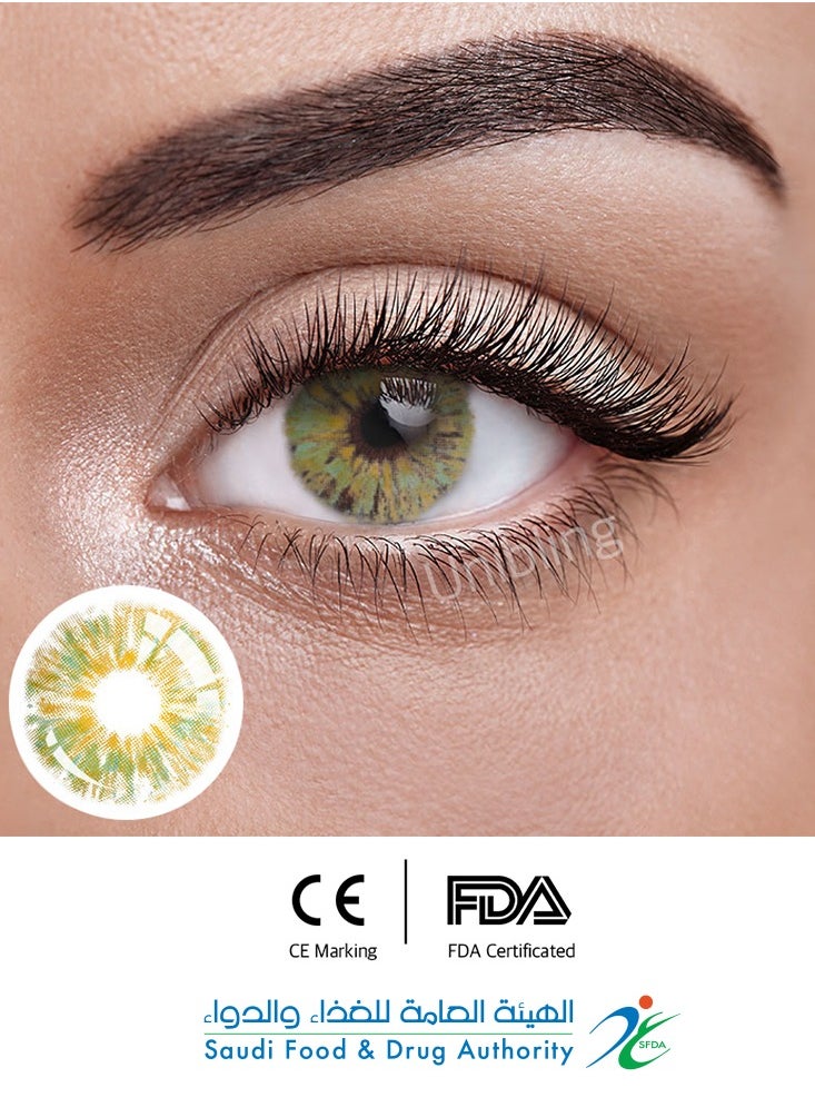Unibling - Monet Green Yearly Colored Contact Lenses, Unisex Cosmetic Contact Lenses, Enlargement Collection, Light Green, With Case - Image 1