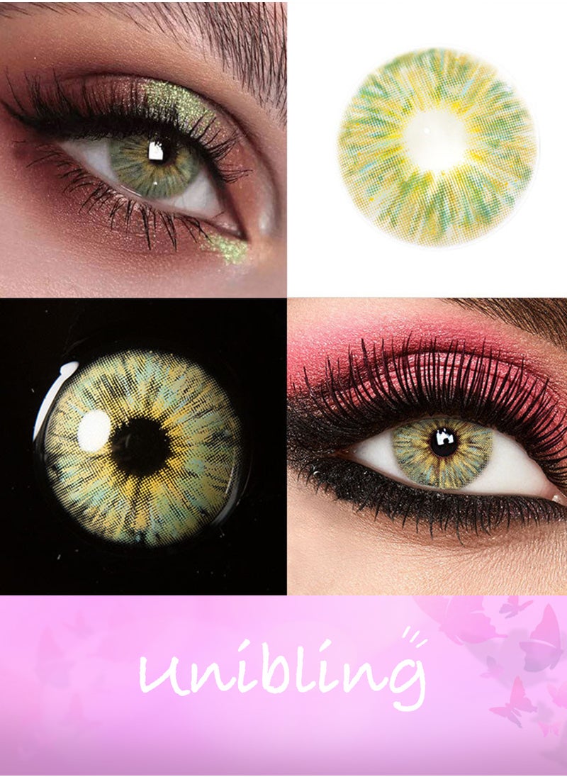 Unibling - Monet Green Yearly Colored Contact Lenses, Unisex Cosmetic Contact Lenses, Enlargement Collection, Light Green, With Case - Image 1