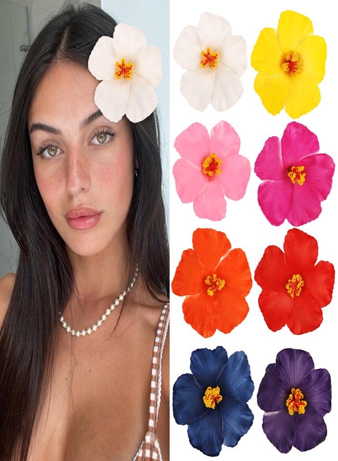 Amariver 8 Packs Hawaiian Flower Hair Clips for Women, Non Slip Flower Clips for Hair, Cute Beach Accessories, Summer Hair Pins, Fashion Hair Claws - Image 1