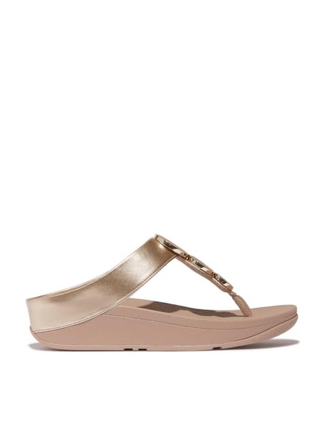 FitFlop Women's Halo Bead-Circle Toe-Post Sandals Wedge, Metallic Latte Beige, 6 - Image 1