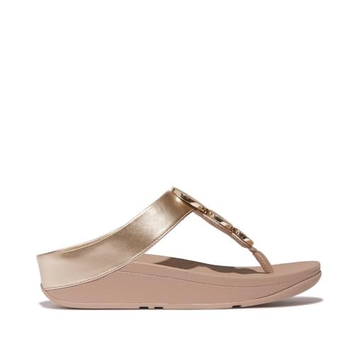 FitFlop Women's Halo Bead-Circle Toe-Post Sandals Wedge, Metallic Latte Beige, 6 - Image 4