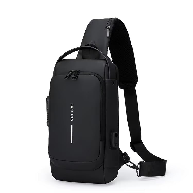 Yatee Men’s Sling Bag with USB Charging Port, Anti-Theft Crossbody Chest Bag, Waterproof Shoulder Backpack for Travel, Office, College & Daily Use (Black) - Image 1