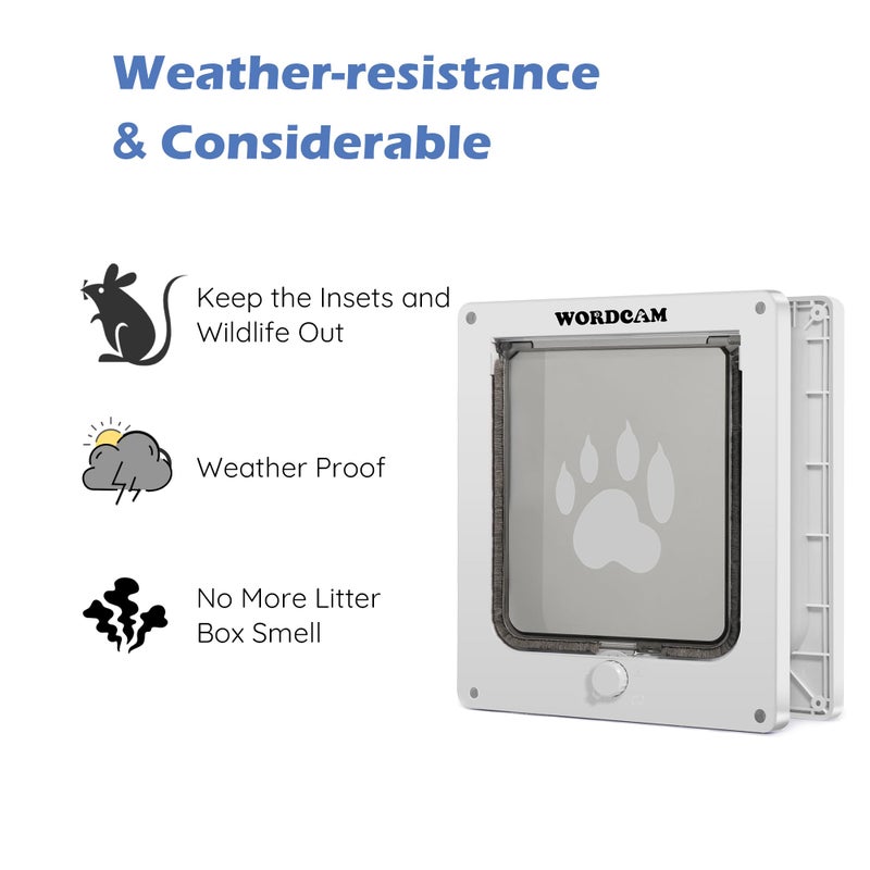Wordcam X-Large Cat Door, Cat Door for Interior Exterior Doors, 4 Way Locking Pet Door for Cat Up to 25lbs, Cat Flap Privacy Door for Kitten Doggies, Easy Installation, Weatherproof (White, XL) - Image 5