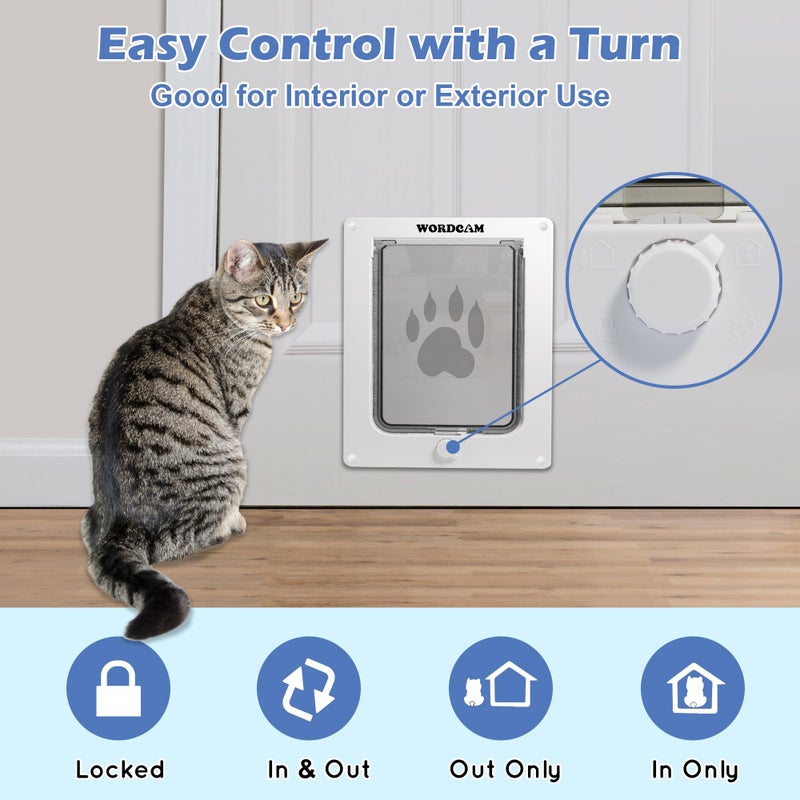 Wordcam X-Large Cat Door, Cat Door for Interior Exterior Doors, 4 Way Locking Pet Door for Cat Up to 25lbs, Cat Flap Privacy Door for Kitten Doggies, Easy Installation, Weatherproof (White, XL) - Image 2