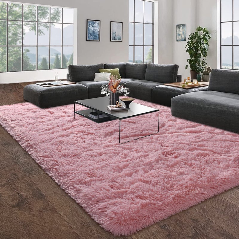 DweIke Fluffy Blush Pink Rugs for Bedroom Living Room, 4x6 Feet Soft Plush Shaggy Rose Coral Pinkish Girls Kids Rug, Non-Slip and Machine Washable Carpet for Dorm Nursery Classroom Decor - Image 3