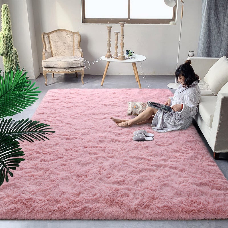 DweIke Fluffy Blush Pink Rugs for Bedroom Living Room, 4x6 Feet Soft Plush Shaggy Rose Coral Pinkish Girls Kids Rug, Non-Slip and Machine Washable Carpet for Dorm Nursery Classroom Decor - Image 2