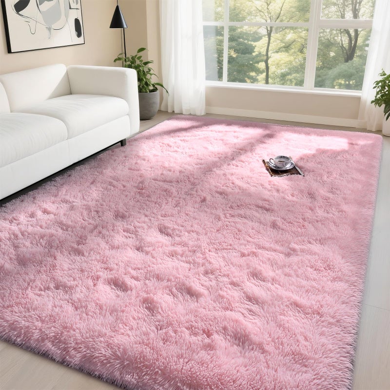 DweIke Fluffy Blush Pink Rugs for Bedroom Living Room, 4x6 Feet Soft Plush Shaggy Rose Coral Pinkish Girls Kids Rug, Non-Slip and Machine Washable Carpet for Dorm Nursery Classroom Decor - Image 1