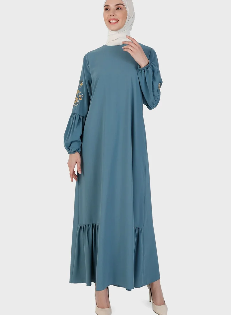 Tavin by Modanisa Balloon Sleeve Ruffled Hem Dress