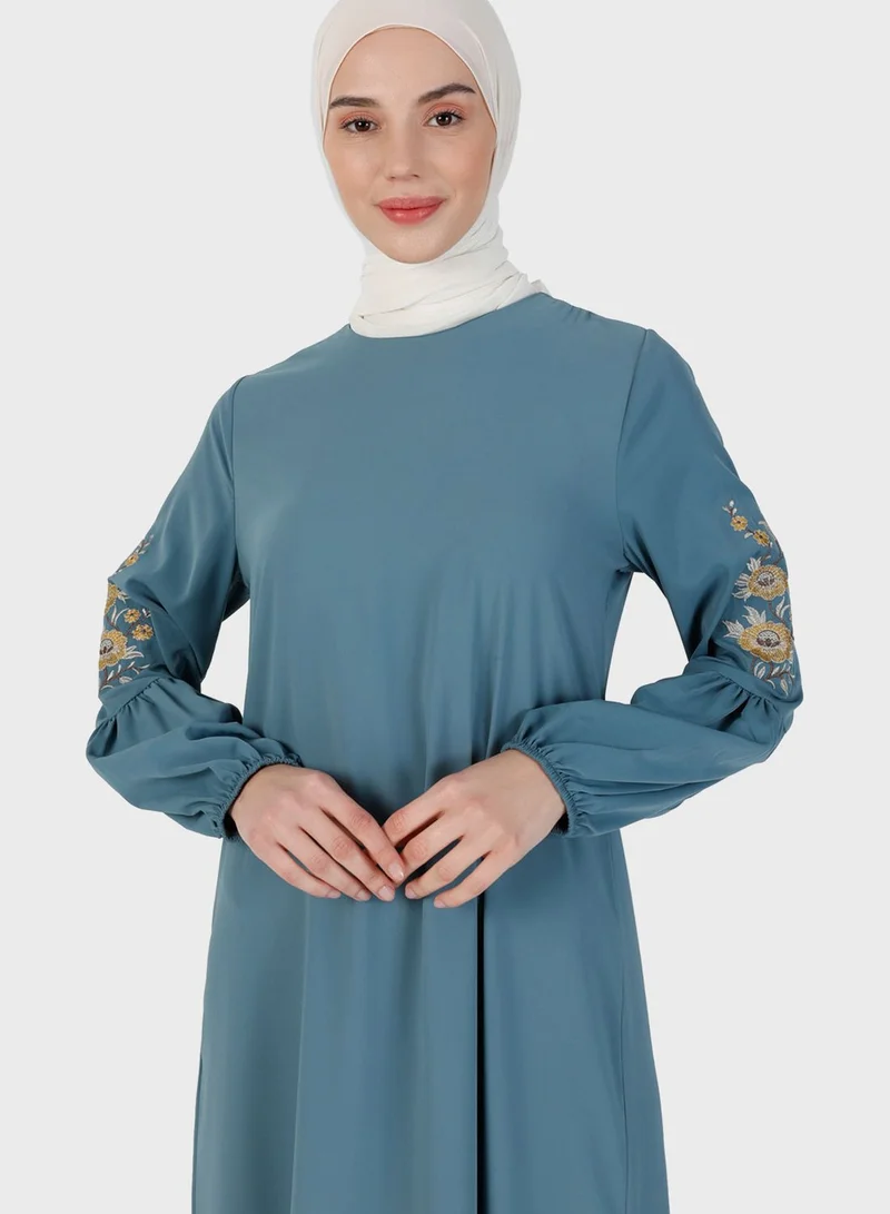 Tavin by Modanisa Balloon Sleeve Ruffled Hem Dress