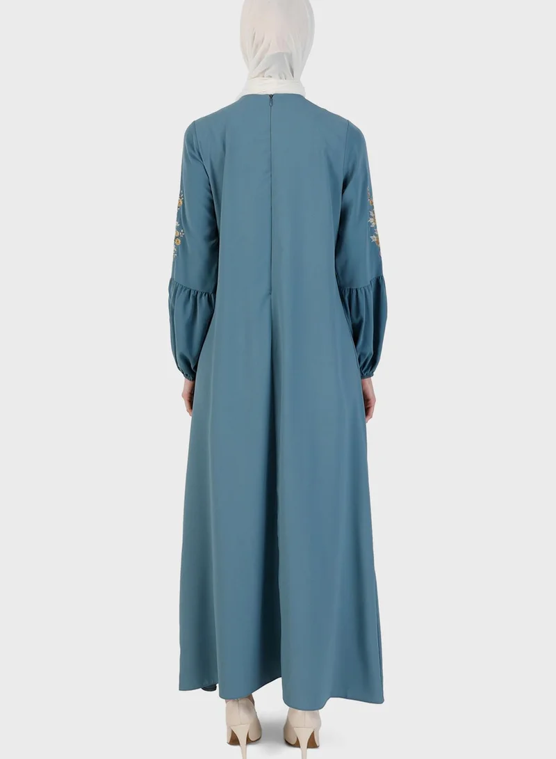 Tavin by Modanisa Balloon Sleeve Ruffled Hem Dress