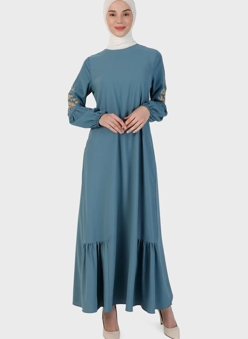 Tavin by Modanisa Balloon Sleeve Ruffled Hem Dress