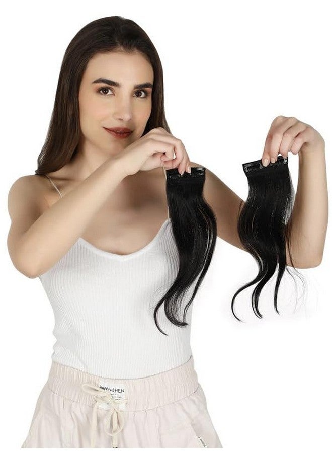 LUSH LOCKS Side Patch Volumizer Human Hair Extensions For Women And Girls Color - Black | Size - Large  - Image 1