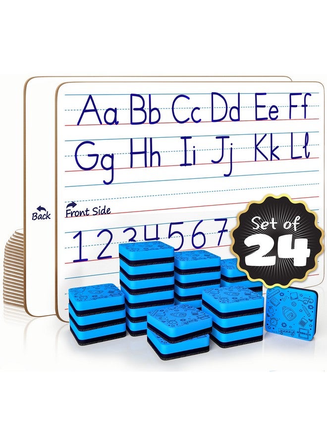 سكريبل دو مجموعة من 24 لوحة بيضاء مزدوجة الجوانب مبطنة وقابلة للمسح الجاف للأطفال، لوحة كتابة مسطرة، لوحة تدريب على الكتابة اليدوية للأطفال، لوحة بيضاء صغيرة قابلة للمسح الجاف مقاس 9 × 12 بوصة مع خطوط - Image 1