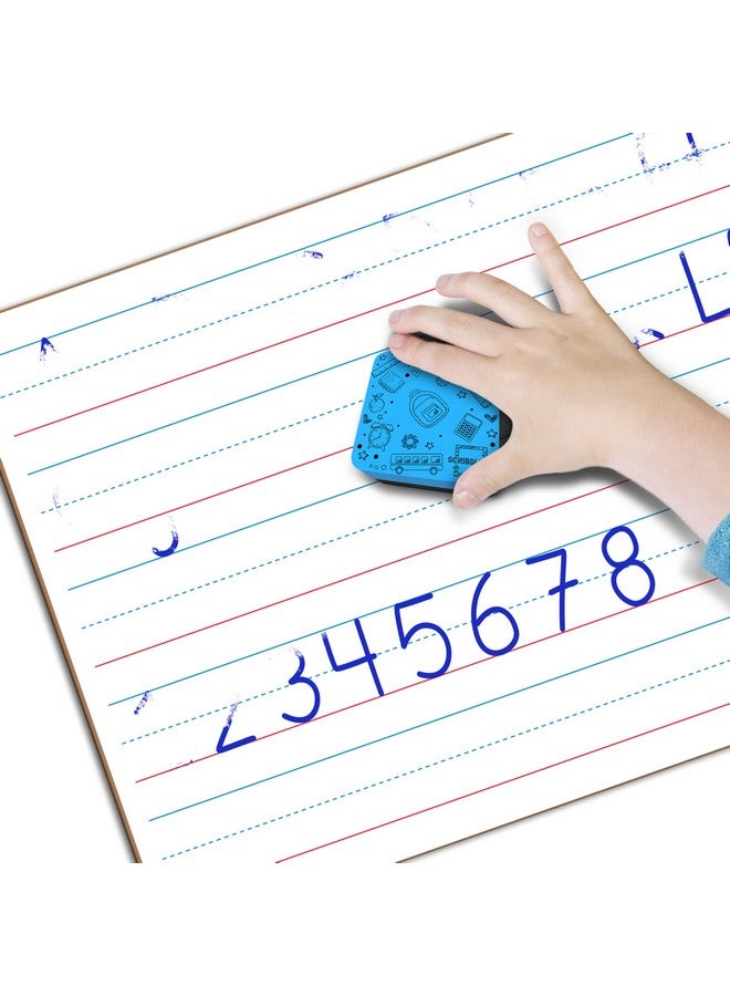 سكريبل دو مجموعة من 24 لوحة بيضاء مزدوجة الجوانب مبطنة وقابلة للمسح الجاف للأطفال، لوحة كتابة مسطرة، لوحة تدريب على الكتابة اليدوية للأطفال، لوحة بيضاء صغيرة قابلة للمسح الجاف مقاس 9 × 12 بوصة مع خطوط - Image 4