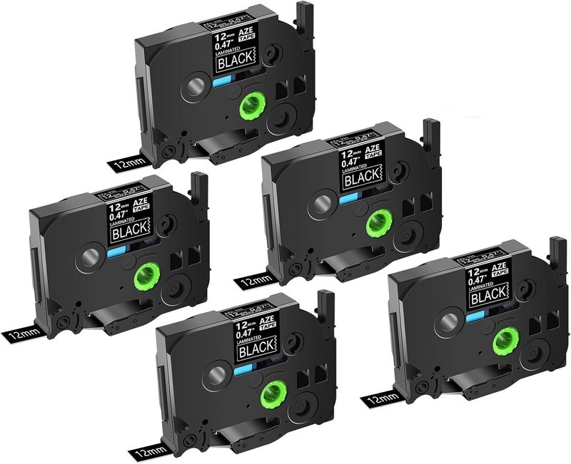 متوافق مع طابعات العلامات PT-H110 | شرائط علامات مقواة بسماكة 6-24 مم (تحل محل TZ/TZe-231/241) للتعليمات متعددة الأحجام (5 حزم باللون الأبيض على الأسود، سماكة 12 مم) - Image 1