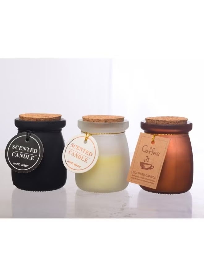 3 قطع شموع معطرة فاخرة برائحة طبيعية – شمع يدوي في برطمان زجاجي بغطاء فلين - Image 1