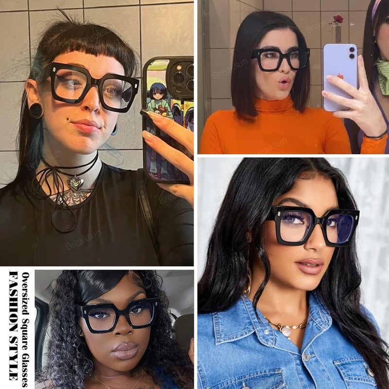 Trendy large-frame anti-blue glasses, fashionable square computer goggles for men and women 2pcs - Image 3