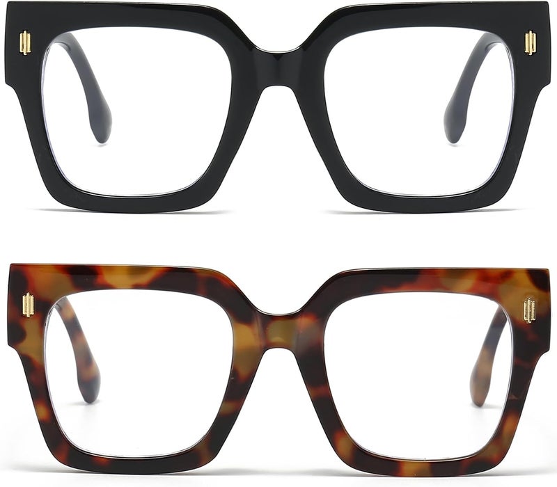 Trendy large-frame anti-blue glasses, fashionable square computer goggles for men and women 2pcs - Image 1