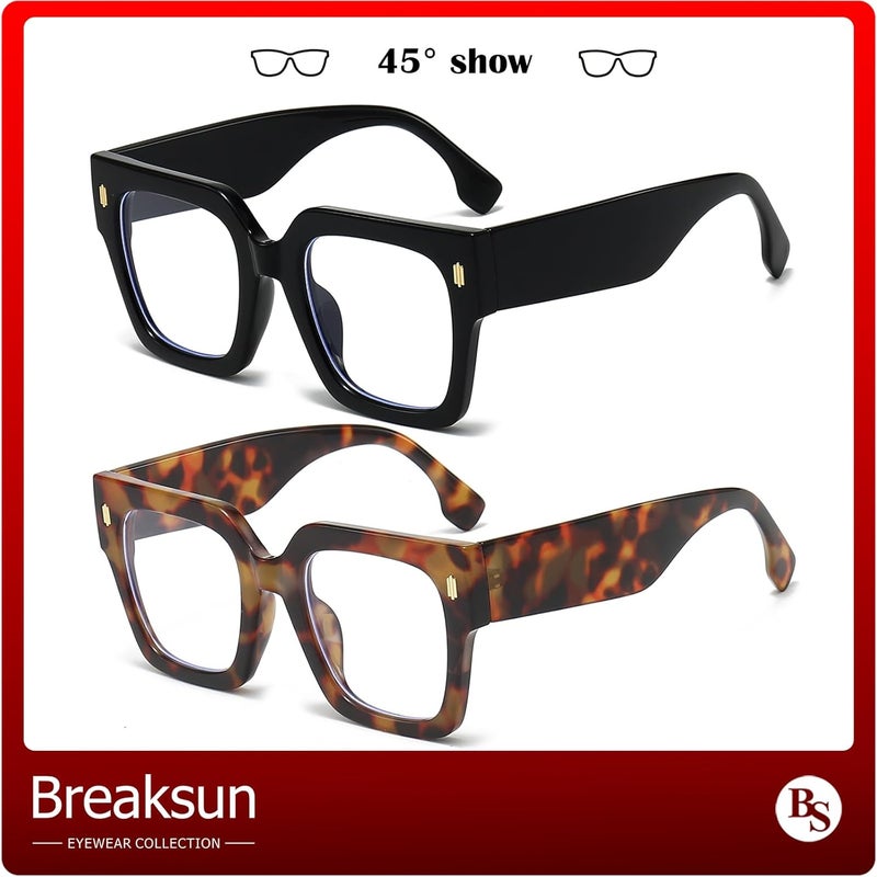 Trendy large-frame anti-blue glasses, fashionable square computer goggles for men and women 2pcs - Image 4