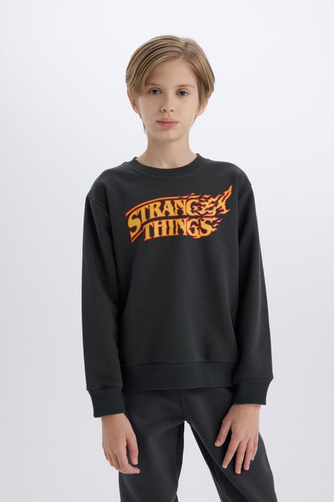 Grey Boy New Regular Fit Stranger Things Licensed Crew Neck Sweatshirt Casual