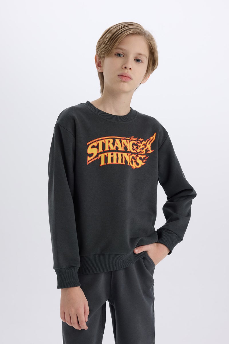 DeFacto Grey Boy New Regular Fit Stranger Things Licensed Crew Neck Sweatshirt Casual - Image 3
