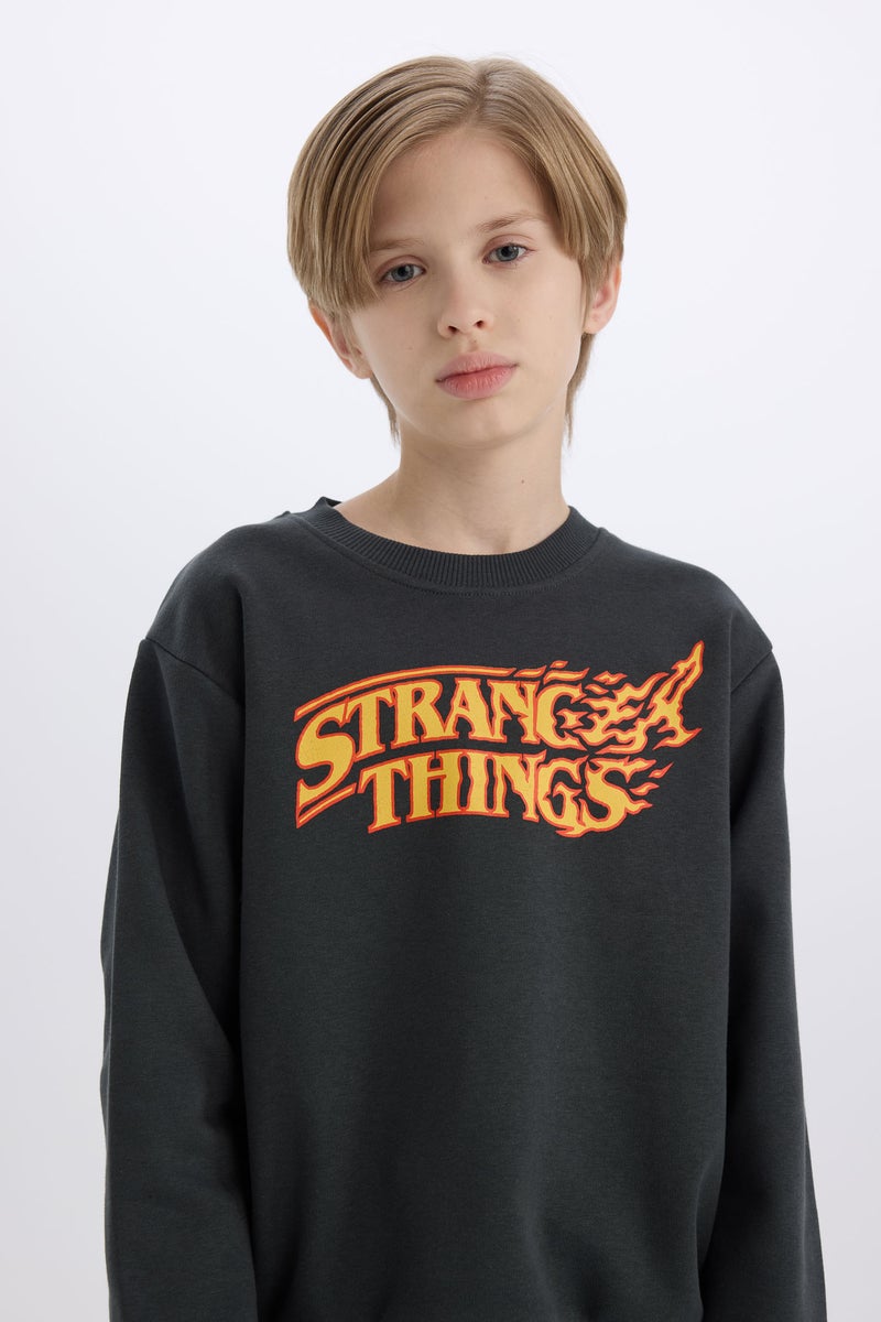 DeFacto Grey Boy New Regular Fit Stranger Things Licensed Crew Neck Sweatshirt Casual - Image 4