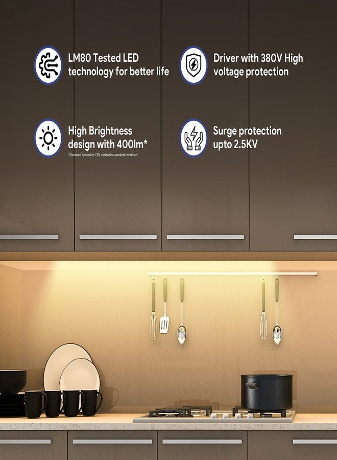 wipro Garnet 5W LED Linear Cabinet Light | 1Ft | Neutral White (4000K) | Bright & Slim Aluminium Base Tubelight | 17mm Width, 8mm Height | Under Cabinet Light for Wardrobe,Kitchen Shelf | Pack of 1 - Image 4