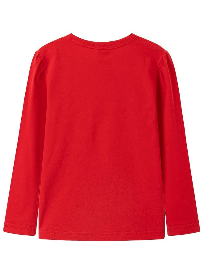 Noomelfish Girls Ruffle Heart T-Shirts Cute Long Sleeve Tee Tops (3-12 Years), Red, 9-10 Years - Image 2