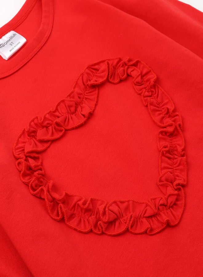 Noomelfish Girls Ruffle Heart T-Shirts Cute Long Sleeve Tee Tops (3-12 Years), Red, 9-10 Years - Image 5