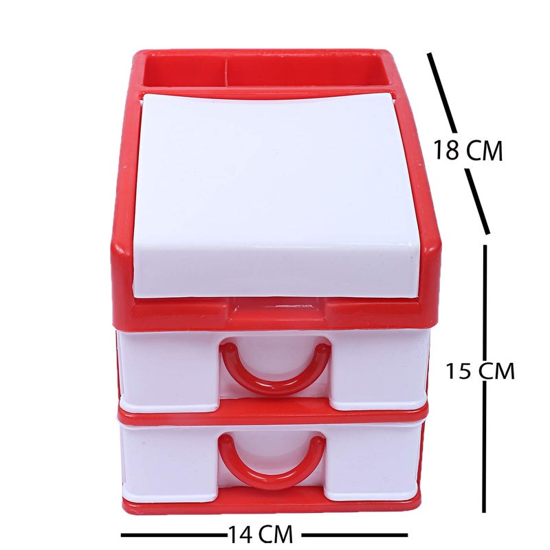 Kuber Industries Plastic 2 Pieces Three Layer Drawer Storage Cabinet Box RedCTKTC13110 - Image 2