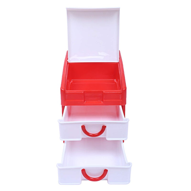 Kuber Industries Plastic 2 Pieces Three Layer Drawer Storage Cabinet Box RedCTKTC13110 - Image 5