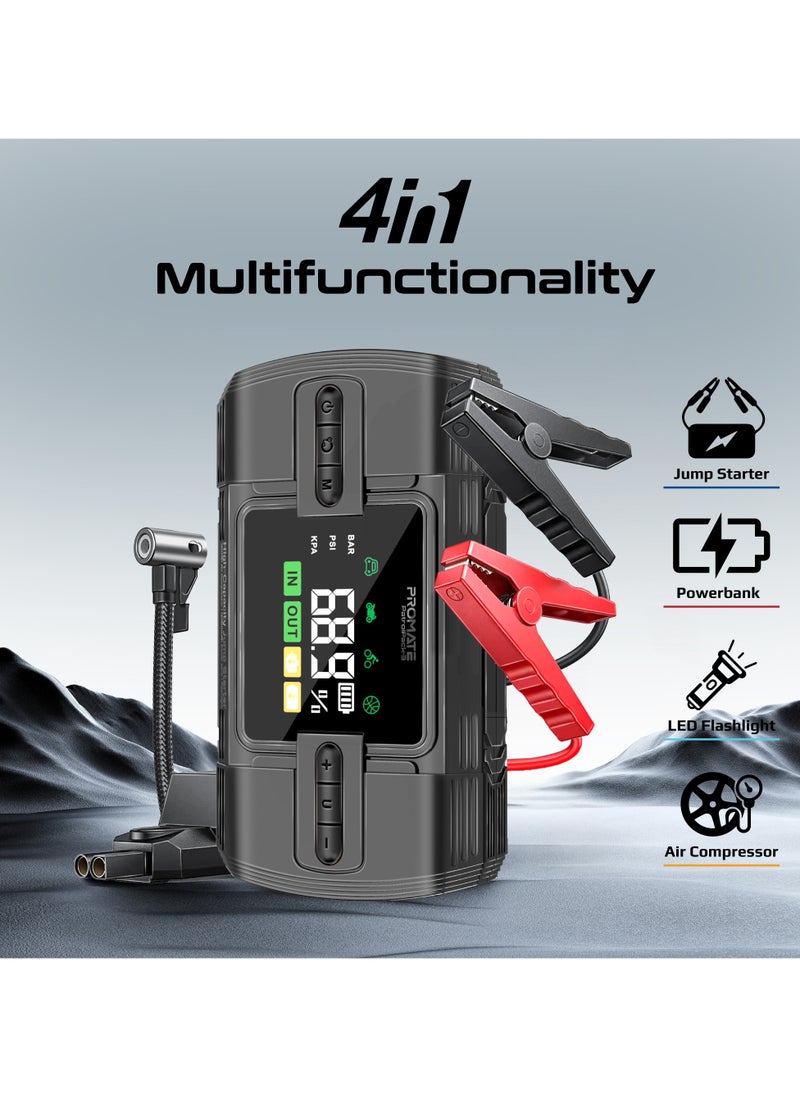 PROMATE - 4-in-1 Portable Car Jump Starter, 150PSI Air Compressor, 12000mAh Power Bank with USB-A & QC 3.0 Ports, TMPS, LED Light, SOS Function, 160W Output, PatrolPack-3 - Image 1