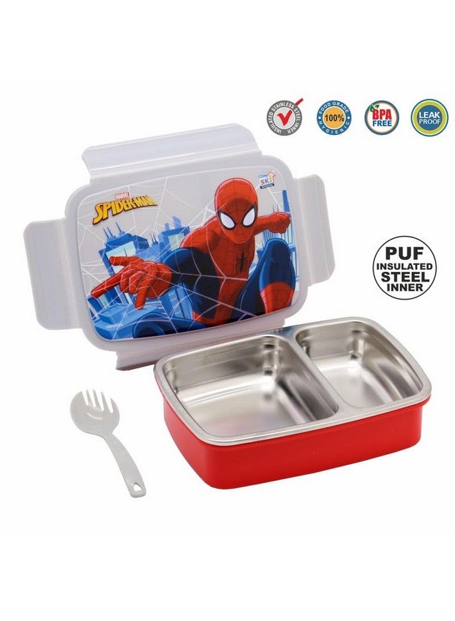 SKi Homeware Crunchy Insulated 2 Grid Bento Lunch Box With Stainless Steel Inner And A Spoon-Cum-Fork- Spiderman, 400 ML - Image 3