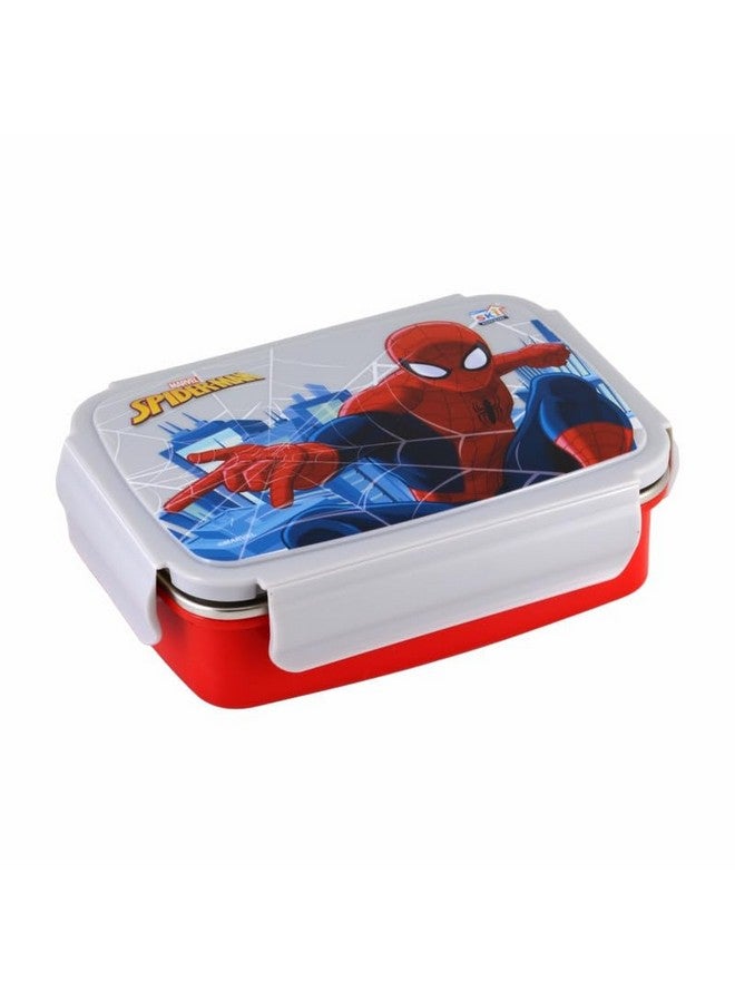 SKi Homeware Crunchy Insulated 2 Grid Bento Lunch Box With Stainless Steel Inner And A Spoon-Cum-Fork- Spiderman, 400 ML - Image 1