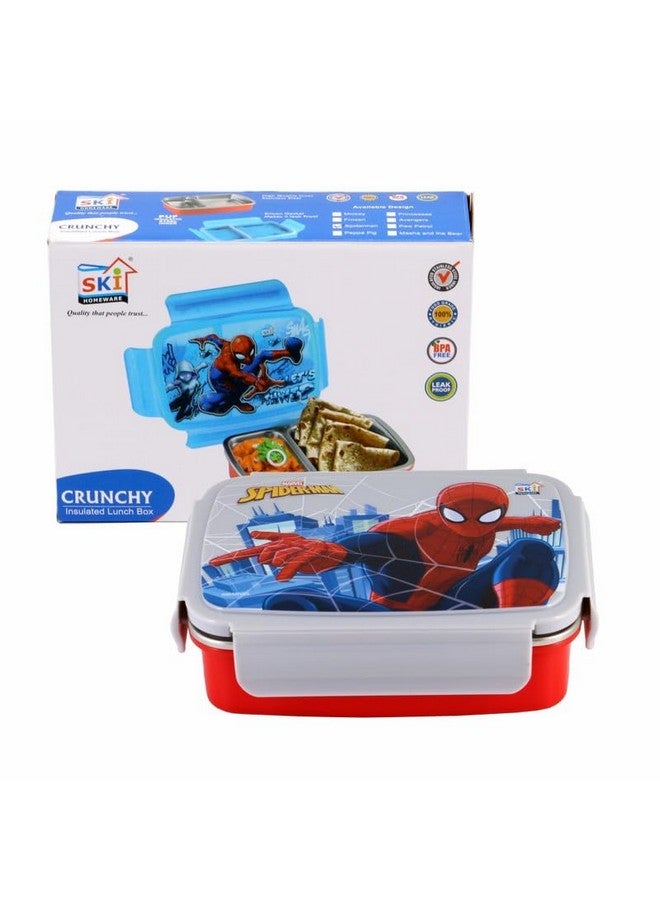 SKi Homeware Crunchy Insulated 2 Grid Bento Lunch Box With Stainless Steel Inner And A Spoon-Cum-Fork- Spiderman, 400 ML - Image 4