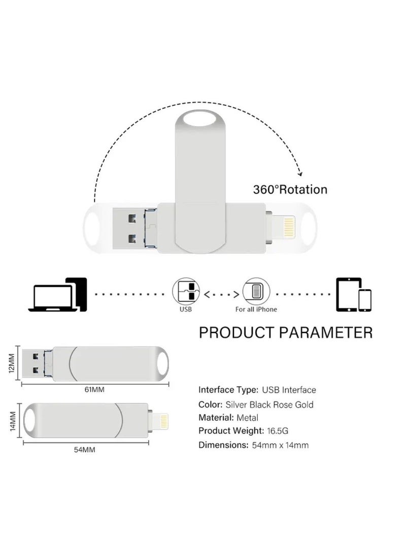 Beauenty 2TB USB Metal Flash Drive 3.0 for Iphone and Mac with Keyhole 4 in 1 Flash Drive OTG Type A USB + Lightning + Micro USB for Android, Ios Devices, PC's, Computers, Cars, Laptops  - Image 5