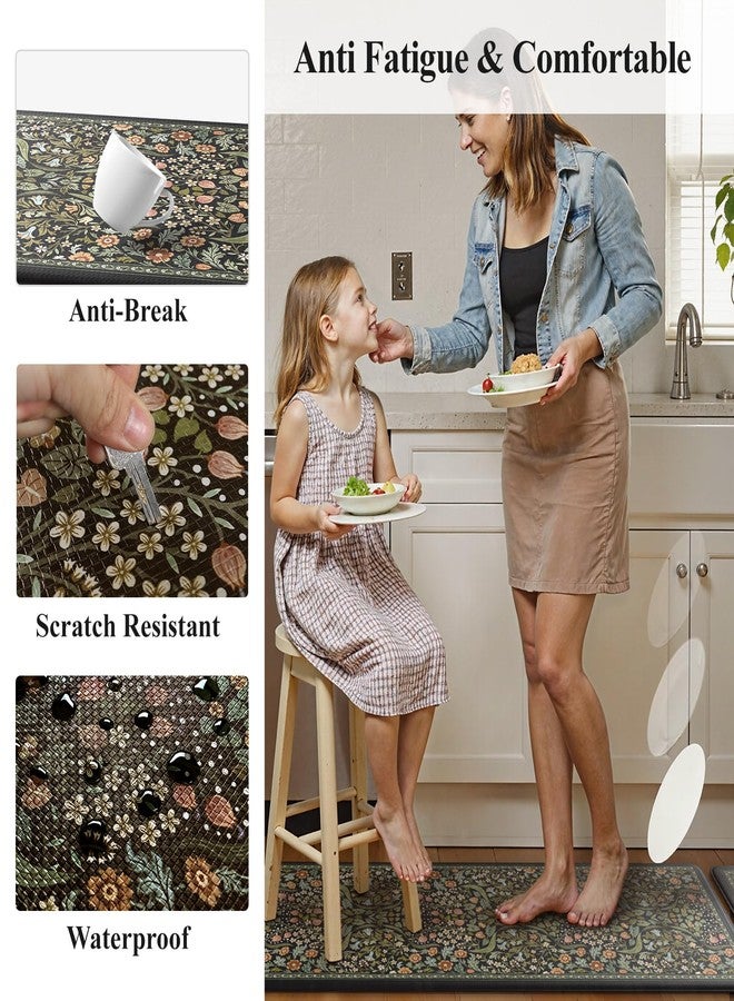 Collive Anti Fatigue Mats for Kitchen Floor, Cushioned Comfort Kitchen Rugs Sets of 2 Waterproof Non Skid Padded Sink Rugs, Boho Floral Rug Black Standing Mat for Office, Laundry - Image 5