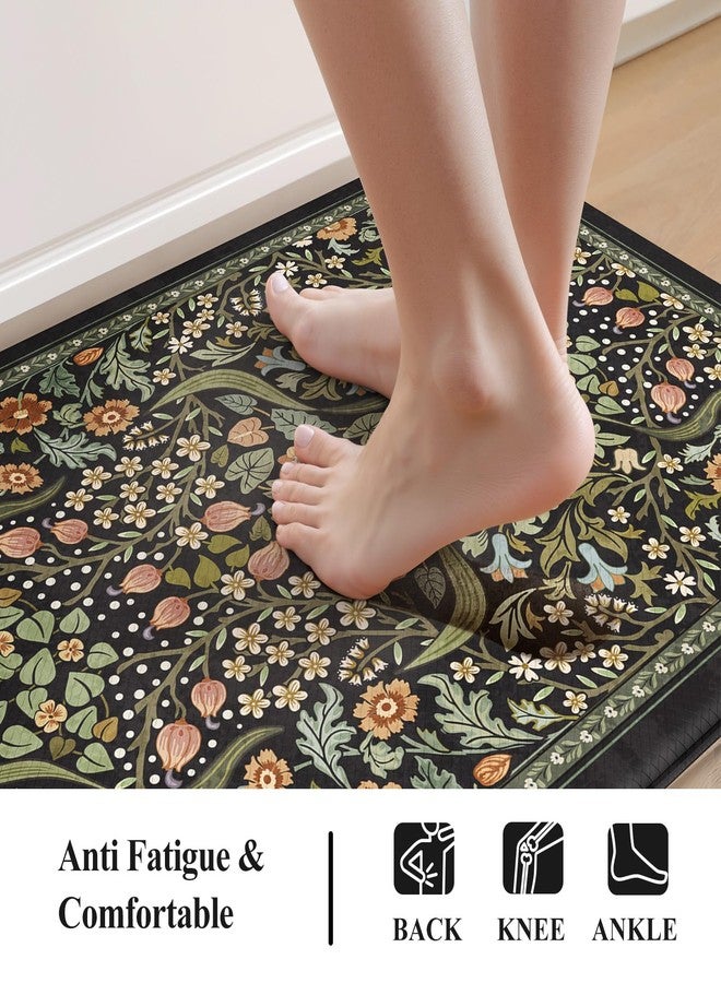 Collive Anti Fatigue Mats for Kitchen Floor, Cushioned Comfort Kitchen Rugs Sets of 2 Waterproof Non Skid Padded Sink Rugs, Boho Floral Rug Black Standing Mat for Office, Laundry - Image 2