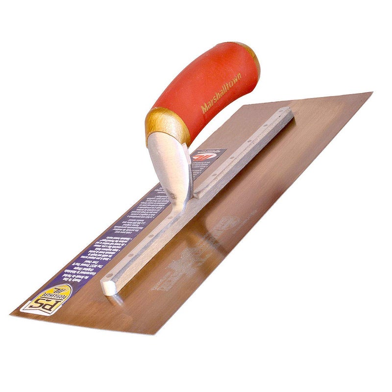 MARSHALLTOWN PermaShape Finishing Trowel, 13 x 5 Inch Broken-In Golden Stainless Steel Concrete Tool, Made in the USA, PB13GSD - Image 1