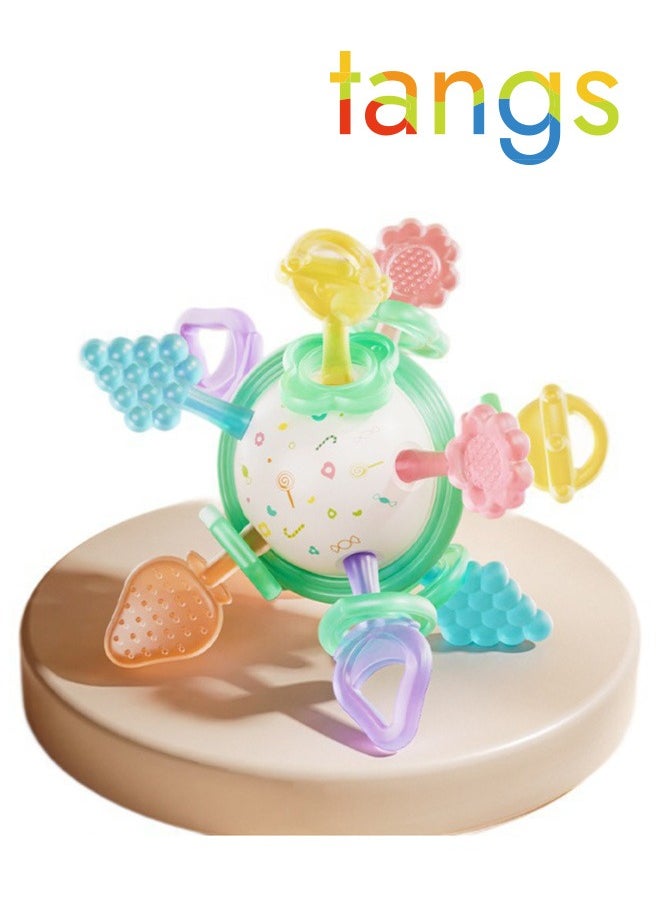 tangs Silicone Baby Teether, Grab Ball, and Rattle - 3-in-1 Chew Toy for Infants 0-12 Months, Teething Relief, BPA-Free, Soft & Safe for Oral Motor Skills Development, Multi-Surface Chewing for Gum Massage  - Image 1