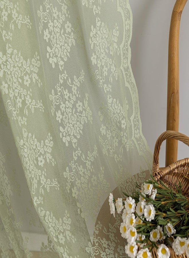 TUDECO Sage Green Shower Curtain with Attached Valance, Knitted Sheer Lace Floral Summer Bathroom Curtain, Scalloped Edge Reinforced Holes Top Green Boho Shower Curtain, 72 x 72 Inch, 1 Panel - Image 3