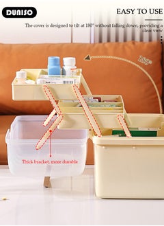 DUNISO Family Medicine Storage Box Container, 3 Layers Folding First Aid Box Organizer with Locking Lid Handle, Multipurpose Durable Craft Tool Case Plastic Professional Emergency Bin for Home Travel Car Camping Office  - Image 3
