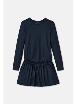 Tchibo Kids Girl Long Sleeve Textured Dress, Navy  - Image 2